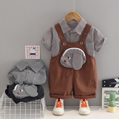 Plaid Puppy Overalls Two-Piece Set