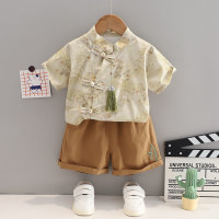 Tassel New Chinese Style Short Sleeve Two-piece Suit  Yellow