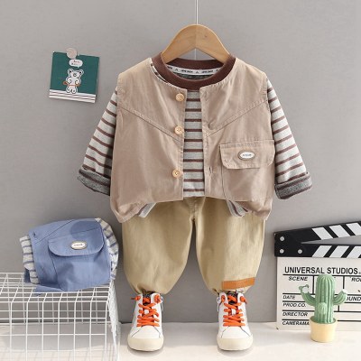 3-piece Toddler Boy Striped Long Sleeve Top & Solid Color Vest & Matching Pants