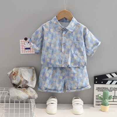 Fashionable new boys' flower rock shirt two-piece suit