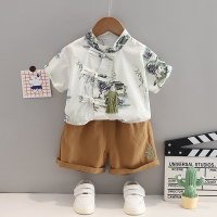 Tassel New Chinese Style Short Sleeve Two-piece Suit  White