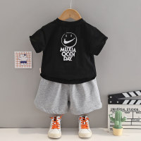 Smiley face short-sleeved small hook two-piece suit  Black