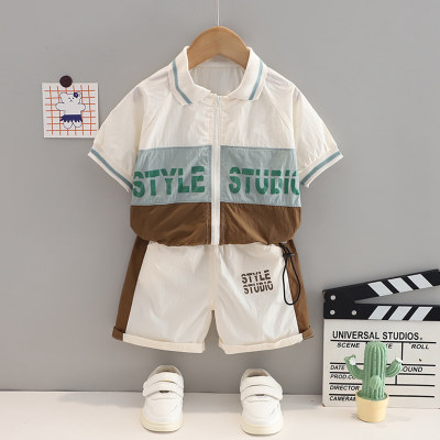 Fashionable new boys ST zipper splicing two-piece suit
