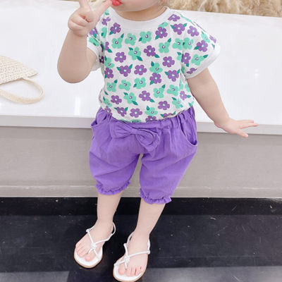Toddler Girl Floral Print Top & Bowknot Pants