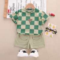 Toddler Boy Casual Plaid T-shirt & Pocket Front Shorts  Green