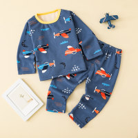 2-piece Toddler Allover Car and Letter Pattern Fleece-lined Long Sleeve Top & Matching Pants  Blue