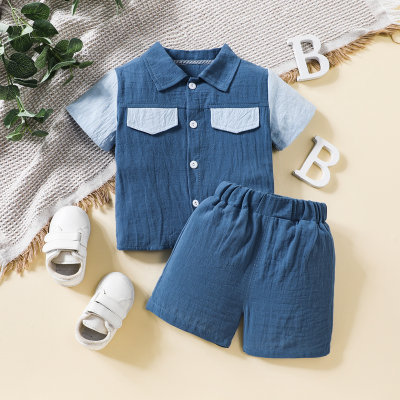 2-قطعة طفل رضيع القطن الخالص قميص بأكمام قصيرة المرقعة كتلة اللون والسراويل مطابقة