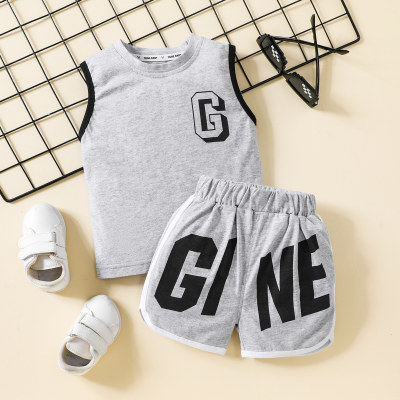 2-piece Toddler Boy Pure Cotton Letter Printed Vest & Matching Shorts