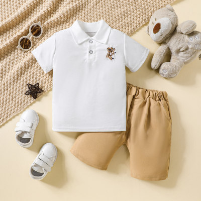 2-قطعة طفل صبي بلون الدب زين قصيرة الأكمام قميص بولو والسراويل مطابقة