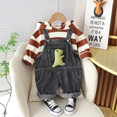 2-piece Toddler Boy Striped Hoodie & Solid Color Denim Dungarees