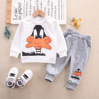 2-piece Cartoon Design Sweatshirts & Pants for Toddler Boy  White