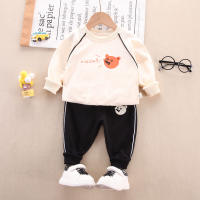 Toddler Animal Letter Printed Sweater & Jeans Pants  Beige