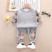 Toddler Plaid Color Block Long-sleeve Sweater & Pants  Gray
