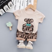 Toddler Boy Bear Print T-shirt & Print Short  Beige