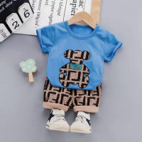 Toddler Boy Bear Print T-shirt & Print Short  Blue