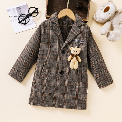 Manteau à décor d'ours amovible pour tout-petit garçon 100 % coton à revers à carreaux