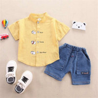 Toddler Boy Cartoon Animal Pattern Shirt & Denim Shorts  Yellow