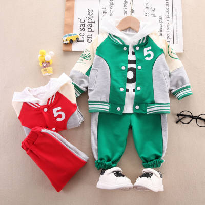 Toddler Color-block Letter Printed Collar Jacket & Hooded Sweater & Pants