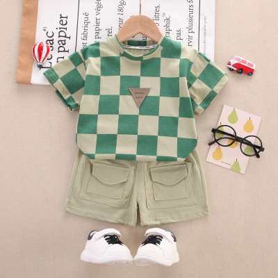 Toddler Boy Casual Plaid T-shirt & Pocket Front Shorts