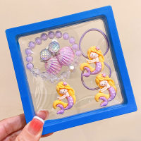 Children's Princess Mermaid Bracelet Cute Shell Painless Ear Clip Mermaid Princess Hair Ring Set Gift Box  Multicolor