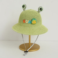 Children's summer sun protection three-dimensional cute frog breathable sunshade beach travel leisure all-match straw hat  Green