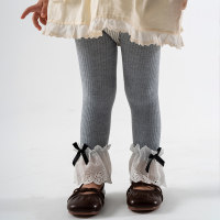 Children's Spring and Autumn Retro Forest Bow Nine-Point Leggings  Gray