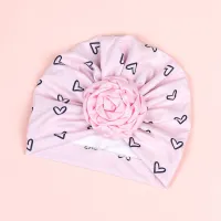 Newborn baby hat with big flower and love print  Pink