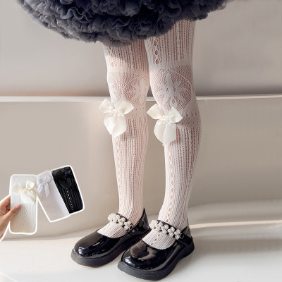 Leggings per calze a rete vuote da ballo con fiocco sottile Lolita estivo per ragazze
