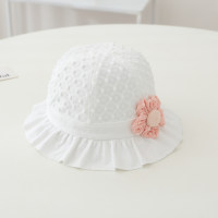 Children's spring and autumn thin cute super cute small flower sun hat  White