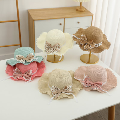 Children's Summer Sun Shade Floral Bow Princess Outing Beach Straw Hat
