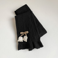 سروال ضيق قصير من الدانتيل للأطفال للربيع والخريف مصنوع من قماش توليب القمح الرقيق  أسود