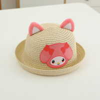 Children's summer sunshade travel cute three-dimensional ear beach straw hat  Beige