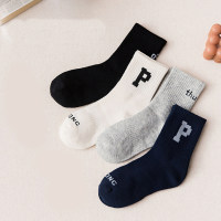 4-piece Pure Cotton Letter Pattern Knee-high Socks  Multicolor