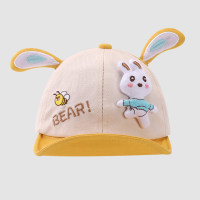 Sombrero para el sol con orejas tridimensionales de conejito lindo de primavera y verano para niños  Amarillo