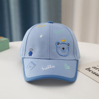 Gorra de protección solar con patrón de oso de dibujos animados de primavera para niños  Azul