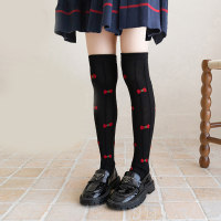 Girls spring and summer thin student princess bow high knee socks  Black
