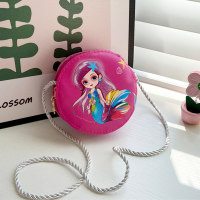 Children's cartoon girl mermaid crossbody bag coin purse  Hot Pink