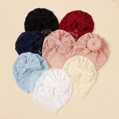 Newborn mesh solid color bow breathable hair cap