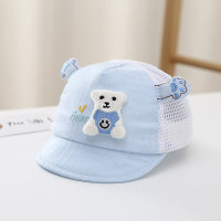 Gorra de protección solar con orejas tridimensionales de muñeco de oso transpirable de malla para niños  Azul