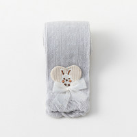 Children's summer thin cotton breathable mesh lace love rabbit nine-point leggings  Light Gray