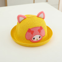 Children's summer sunshade travel cute three-dimensional ear beach straw hat  Yellow