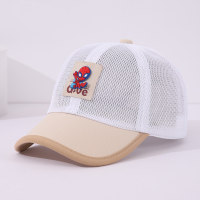 قبعة بيسبول شبكية للحماية من الشمس بشعار سبايدرمان للربيع والصيف للأطفال  أبيض