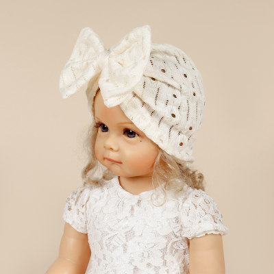 Children's Breathable Solid Color Hole Bow Newborn Baby Cap