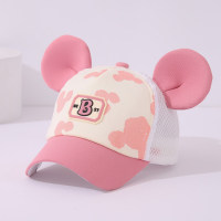 Children's spring and summer cartoon Mickey print 3D ears mesh sun protection cap  Pink