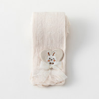 سراويل صيفية للأطفال من القطن الرقيق تسمح بمرور الهواء من الدانتيل الشبكي على شكل أرنب الحب تسع نقاط   البيج