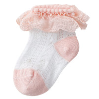 Children's Spring and Summer Mesh Breathable Lace Princess Socks  Pink