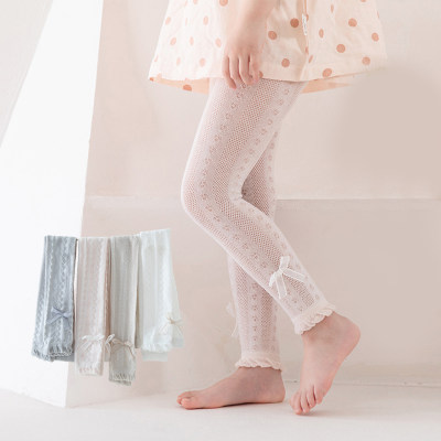 Leggings anti-zanzare a nove punti in maglia sottile con fiocco estivo per bambina da bambina