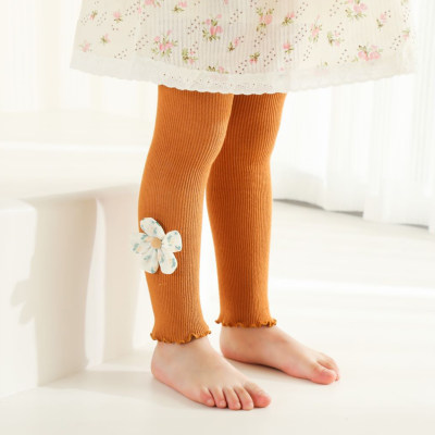 Toddler Girl 100% Cotton Solid Color 3D Flower Decor Leggings