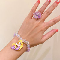 Children's Frozen Cartoon Mermaid Beaded Bracelet Ring Jewelry Set  Multicolor