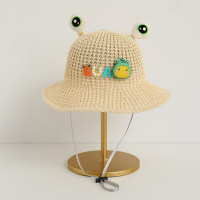 Cappello di paglia per tutto il tempo libero, protezione solare estiva per bambini, rana tridimensionale, ombrellone traspirante, viaggio per il tempo libero  Beige
